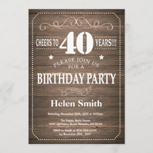 Rustic 40th Birthday Invitation Vintage Retro