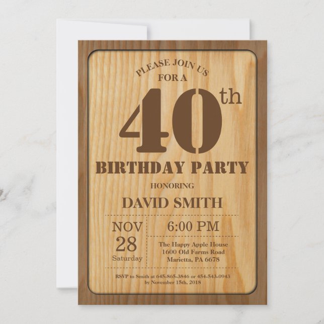 Rustic 40th Birthday Invitation Vintage Wood (Front)