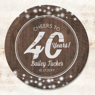 Rustic 40th Birthday String Lights Birthday Party Paper Plate