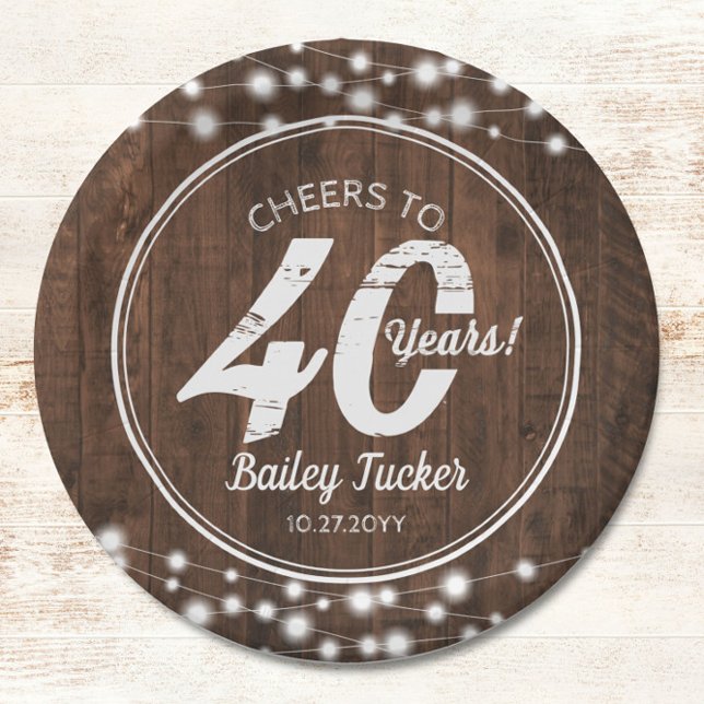 Rustic 40th Birthday String Lights Birthday Party Paper Plate (Creator Uploaded)