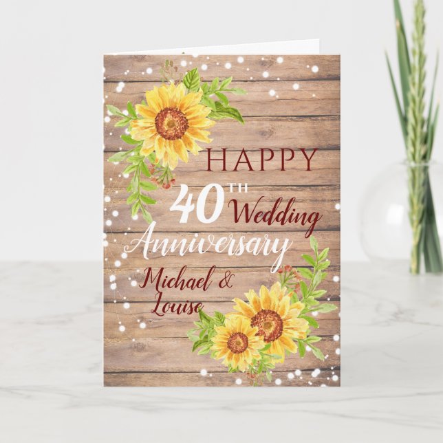 Rustic 40th Wedding Anniversary Sunflower Card (Front)