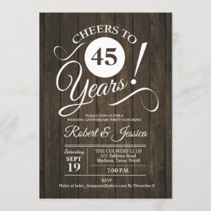 Rustic 45th Wedding Anniversary with Wood Pattern Invitation