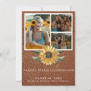 Rustic 4 Photo Collage Sunflower graduation Anno Announcement