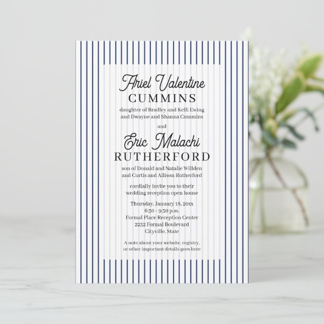 Rustic 4 Sets of Parents Blue Pinstripe Invitation (Standing Front)