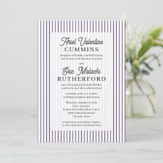 Rustic 4 Sets of Parents Purple Pinstripe Invitation