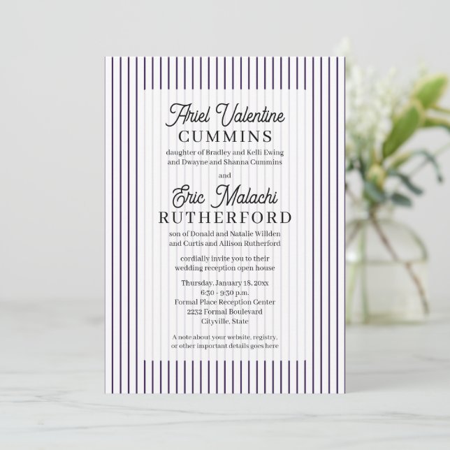 Rustic 4 Sets of Parents Purple Pinstripe Invitation (Standing Front)