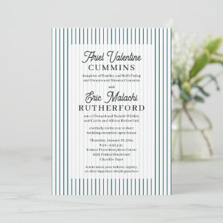 Rustic 4 Sets of Parents Teal Pinstripe Invitation