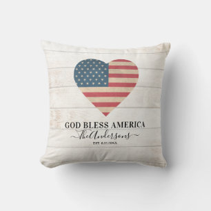 Rustic 4th of July Patriotic Flag Heart Cushion