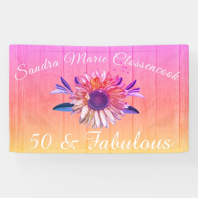 Rustic 50 and Fabulous | Sunflower Rainbow  Banner (Horizontal)