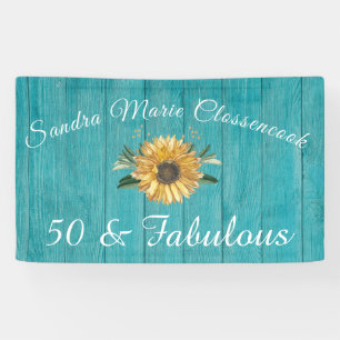 Rustic 50 and Fabulous   Sunflower Teal   Banner