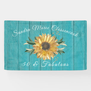 Rustic 50 and Fabulous   Sunflower Teal Birthday  Banner