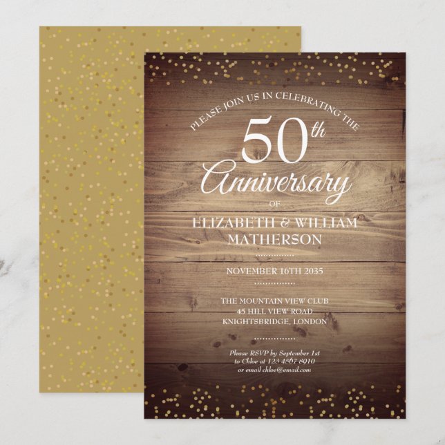 Rustic 50th Anniversary Gold Dust Confetti Invitation (Front/Back)
