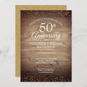 Rustic 50th Anniversary Gold Dust Confetti Invitation