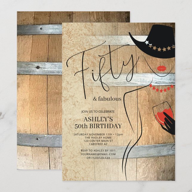 Rustic 50th Birthday Invitation for Women (Front/Back)