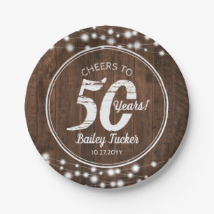 Rustic 50th Birthday String Lights Birthday Party Paper Plate