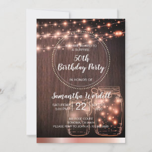 Rustic 50th Birthday String Lights Invitation