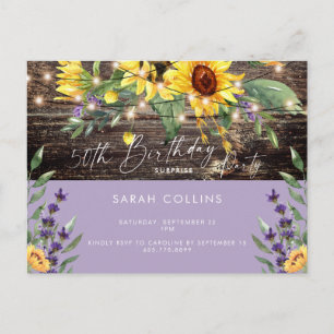 Rustic 50th Birthday Surprise Sunflower Birthday Invitation Postcard