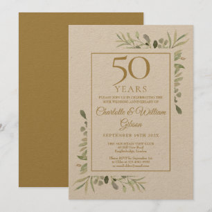 Rustic 50th Golden Wedding Anniversary Greenery Invitation