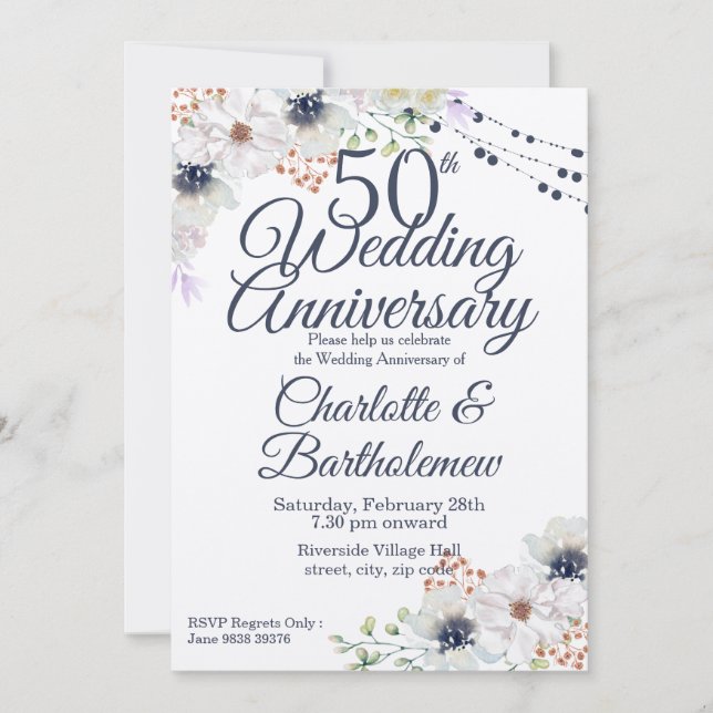 Rustic 50th Wedding Anniversary Floral Kraft Invitation (Front)