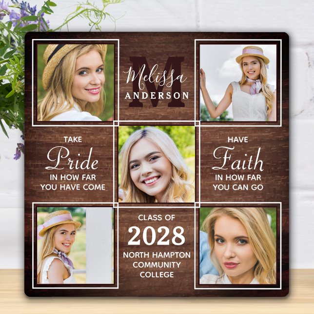 Rustic 5 Photo Collage Personalised Graduation Plaque (Creator Uploaded)