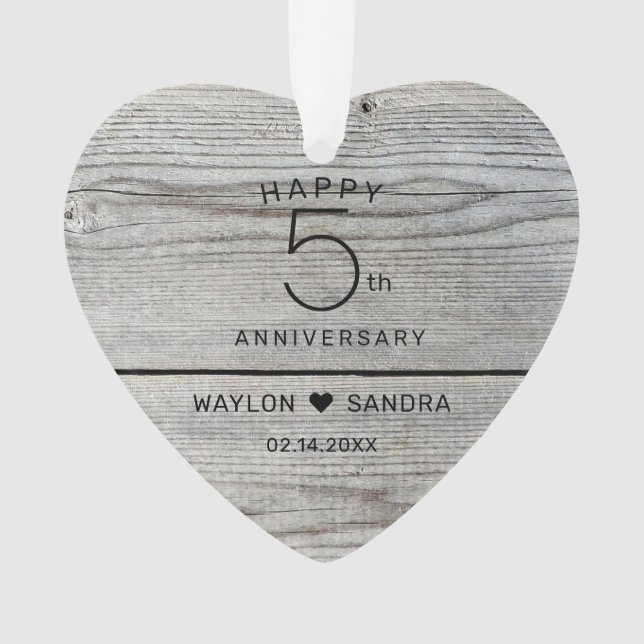 Rustic 5th Wood Gift Wedding Anniversary Ornament (Front)