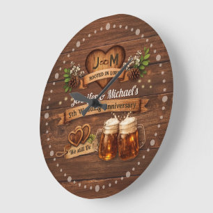 Rustic 5th Wood Wedding Anniversary We Still Do Large Clock