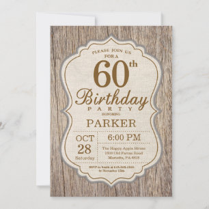 Rustic 60th Birthday Invitation Wood