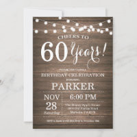 Rustic 60th Birthday Invitation Wood