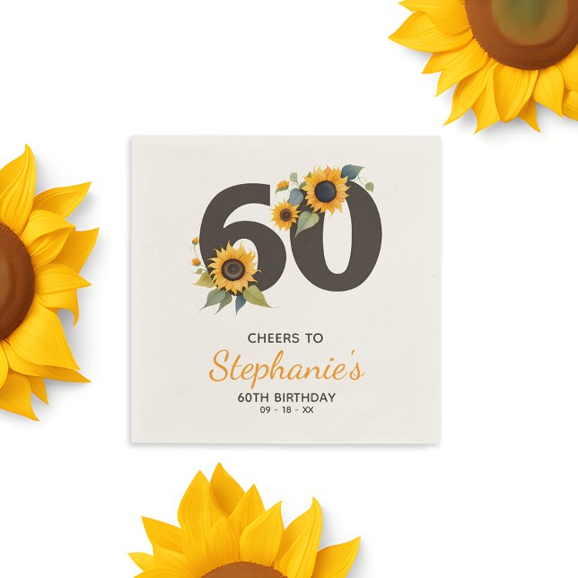 Rustic 60th Birthday Napkins - Sunflower Theme (🌻 Rustic Elegance: 60th Birthday Napkins! 🌼)