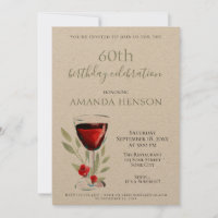 Rustic 60th Birthday Red Wine Surprise Party Kraft