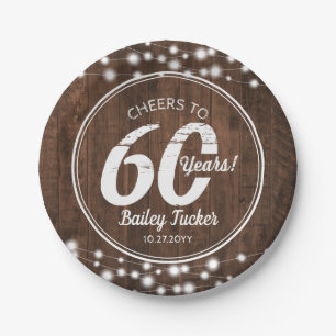 Rustic 60th Birthday String Lights Birthday Party Paper Plate