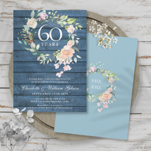 Rustic 60th Diamond Wedding Anniversary Floral Invitation
