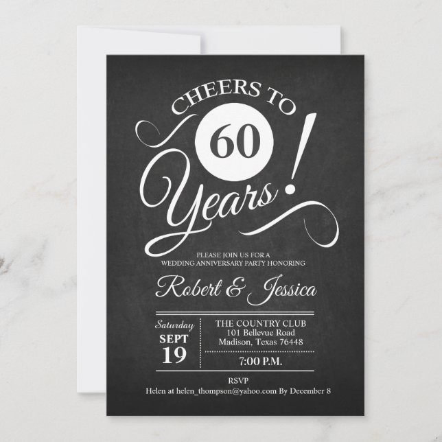Rustic 60th Wedding Anniversary - Chalkboard White Invitation (Front)