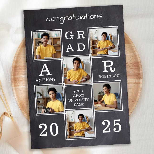 Rustic 6 Photo Collage Chalkboard Graduation Announcement (Creator Uploaded)