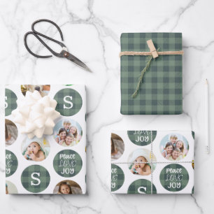 Rustic 6 Photo Monogram PEACE LOVE JOY Plaid  Wrapping Paper Sheet