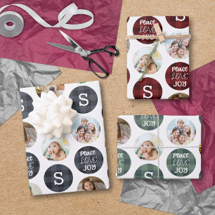 Rustic 6 Photo Monogram Plaid PEACE LOVE JOY Wrapping Paper Sheet