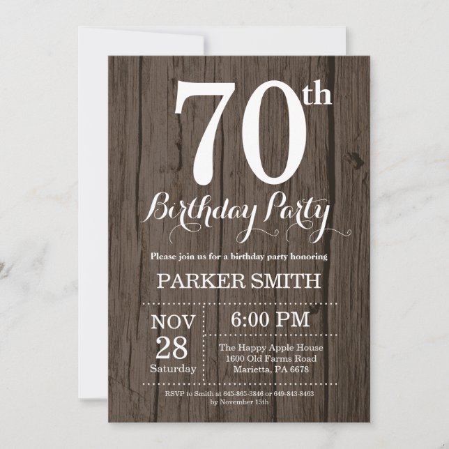 Rustic 70th Birthday Invitation (Front)