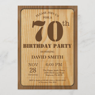 Rustic 70th Birthday Invitation Vintage Wood