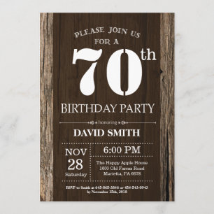 Rustic 70th Birthday Invitation Vintage Wood