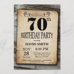 Rustic 70th Birthday Invitation Vintage Wood