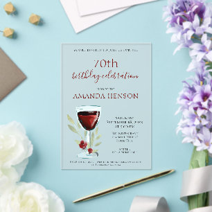 Rustic 70th Birthday Red Wine Surprise Birthday Acrylic Invitations