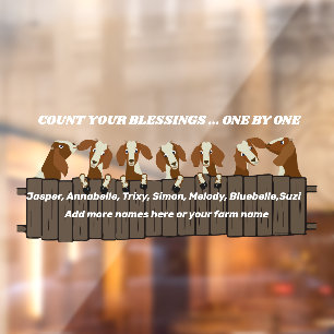 Rustic 7 Goats on Fence Count Your Blessings Window Cling