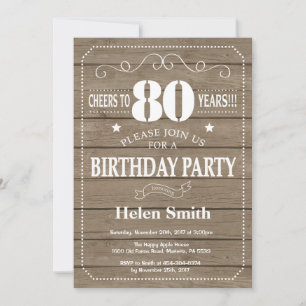 Rustic 80th Birthday Invitation