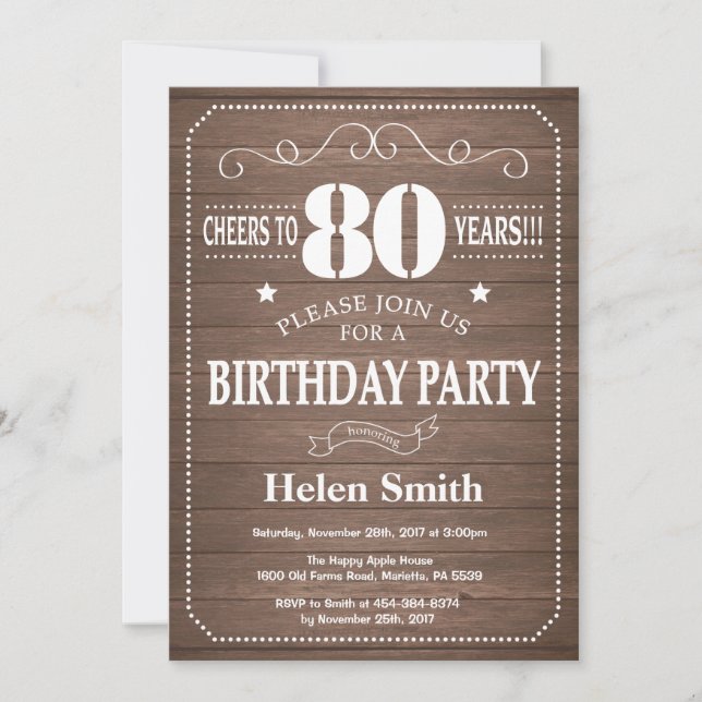 Rustic 80th Birthday Invitation (Front)