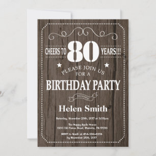 Rustic 80th Birthday Invitation