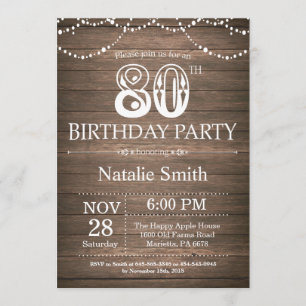 Rustic 80th Birthday Invitation String Lights