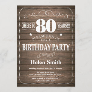 Rustic 80th Birthday Invitation Vintage Retro