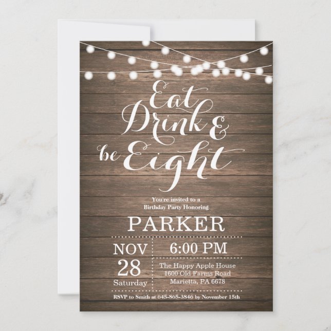 Rustic 80th Birthday Invitation Wood (Front)