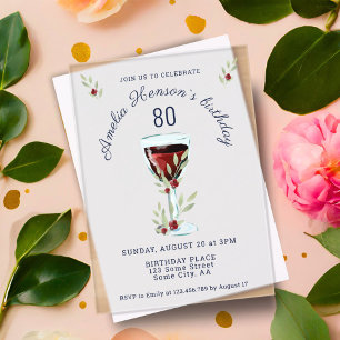 Rustic 80th Birthday Red Wine Glass Birthday Acrylic Invitations