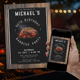Rustic 90th Birthday Barbecue Party Invitation